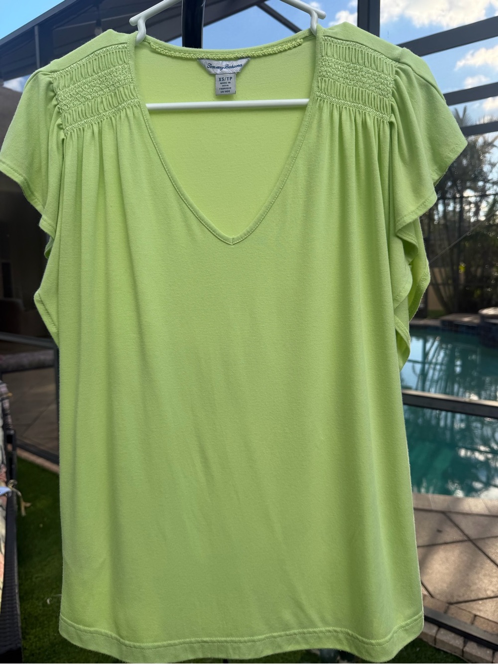 Tommy Bahama Lime or Spring Green V-Neck Flutter Sleeve Top